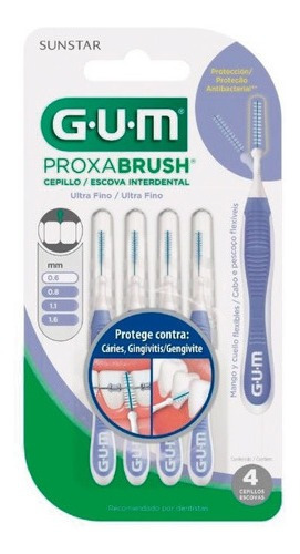 Cepillo Interdental Gum Proxabrush 1312 0.6mm Ultra Fino X 4