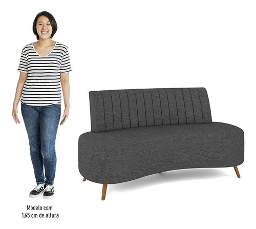 Sofá 2lugar Living 135cm Pés Palito Tamar Linho Cinza Escuro