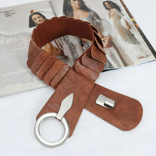 Cinturón Ancho Elástico De Cuero Pu Para Mujer De Moda Para