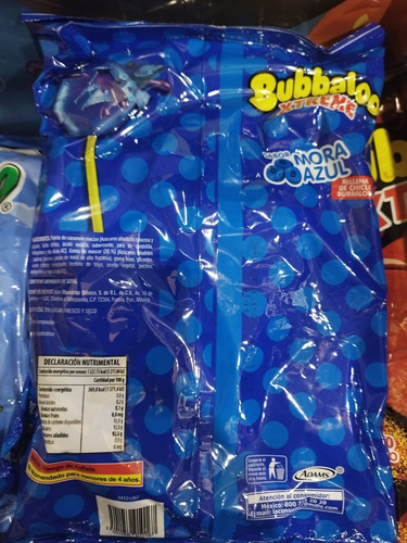 40 Paletas Bubbaloo Xtreme Relleno Chicle Mora Azul