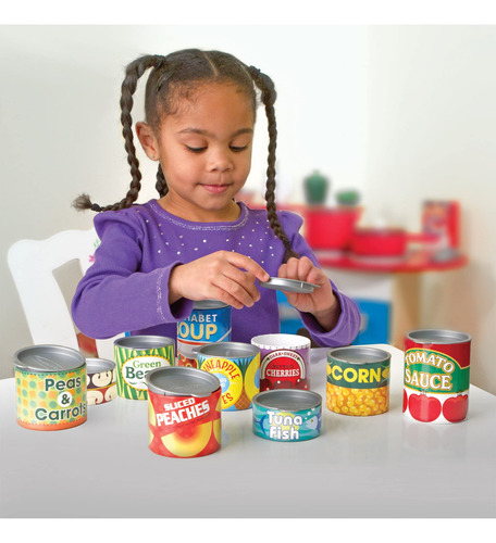 Melissa & Doug ¡juguemos De Casita! Juego De Alimentos Enlatados, Juego De Imitación, Tapas Abatibles, Construcción De Cartón Resistente (10 Latas)