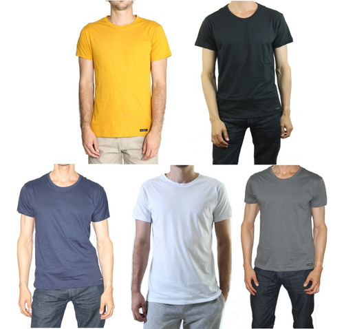 Pack De 5 Camisetas Surtidas Slimfit Unicolor Cuello Redondo