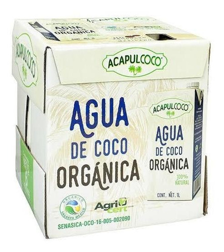 Agua Coco Acapulcoco    Organica     Caja Con 6 De 1 Litro