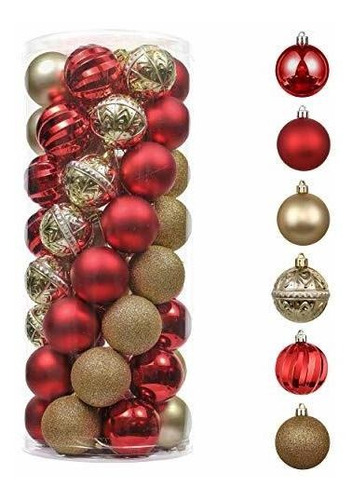 Adornos De Bolas De Navidad 50ct Oro Rojo De 60 Mm De L...