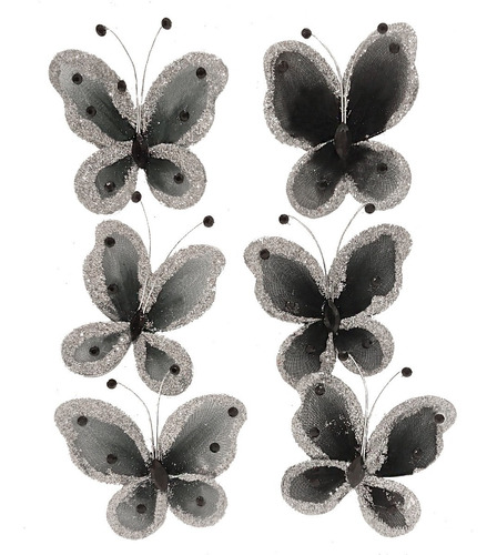 Mariposas 6cm Negra/plata X 36 Unid #26846 Sheshu Navidad 