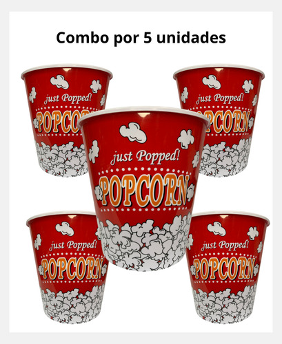 Set X5 Balde Para Pochoclos Plastico Cine Pororo Rojo