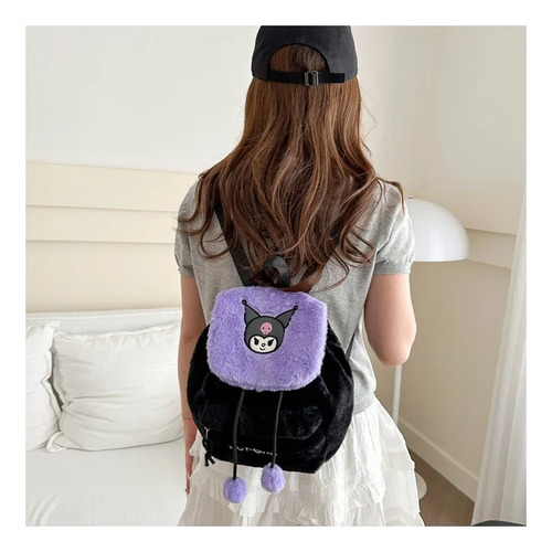 Kuromi Mochila Con Solapa De Felpa,bolso De Felpa Bordada