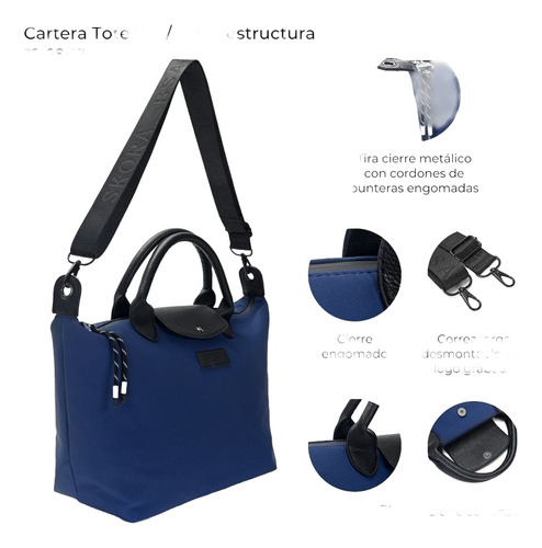 Cartera - Bandolera Mummaaccesorios En Tela De Avión. Azul Liso Negro Negro