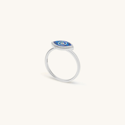 Anillos De Protección Y Energía: Ojo Turco, Luna Y Estrella Ojo Turco Y Ópalo Azul Plata Rodiada 7-8