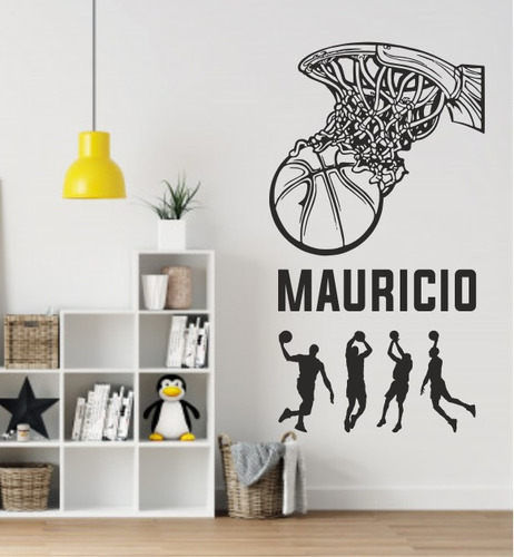 Vinilo Decorativo Aro Doblado Basquet + Nombre + Jugadores