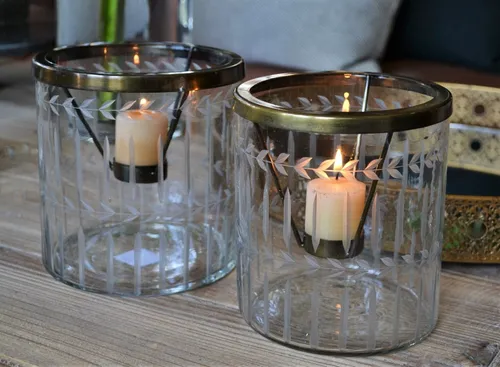 Set X2 Fanales Porta Velas C/aro De Metal