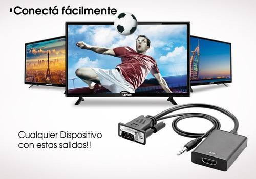 Conversor Vga A Hdmi Con Audio Adaptador Cable Tv Hd 1080p
