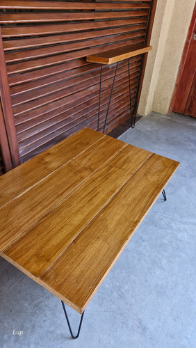 Mesa Auxiliar Moderna Artesanal - Madera Y Hierro Patas Hair Marrón (Usado)