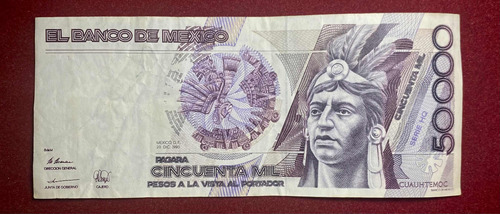 Billete 50000 Pesos Mexico 1990 Pick 93 D.5 Cuauhtémoc