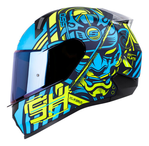 Casco Shaft Integral Sh560 Azul Navy Matte/amarillo Neón Tal