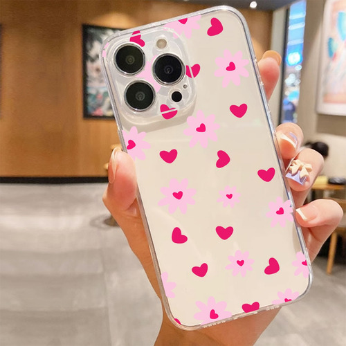 Funda Blanda Transparente Con Forma De Flor Y Corazón Con Funciones A Prueba De Golpes, Compatible Con Apple, Compatible Con Samsung