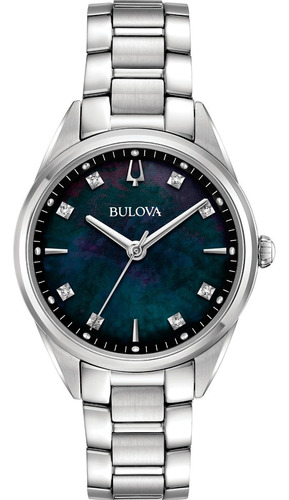 Reloj Bulova Sutton Diamantes 96p198 Original Para Dama Color De La Correa Plateado Color Del Bisel Plateado Color Del Fondo Azul