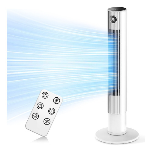 Ventilador De Torre Silencioso Con Control Remoto Estructura Blanco Aspas Negro Diámetro 1.1 M Material De Las Aspas Plástico