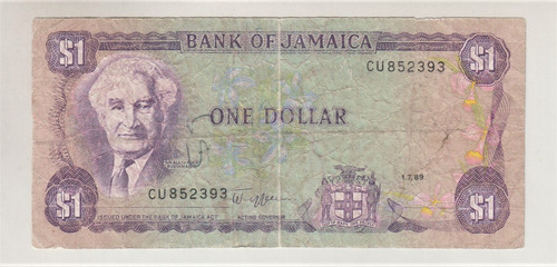 Billete Jamaica 1 Dólar 1989 Pk68a (c85)