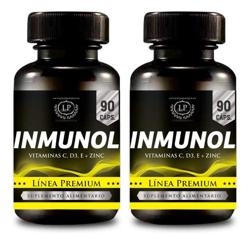 Inmunol : Vitaminas C + D3 + E + Zinc 180 Capsulas. Defensas