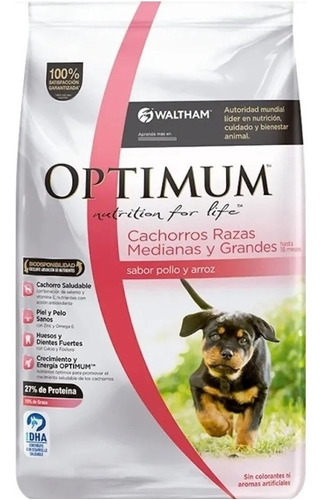 Alimento Optimum Puppy Raza Mediana/grande X 15 Kg