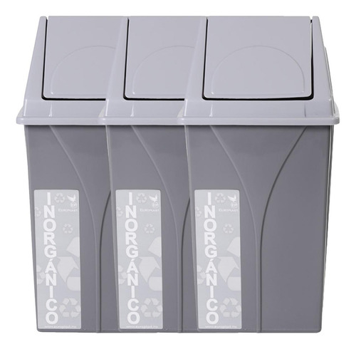 Basurero Grande Para Exteriores, Mxecj-003, 3pzas, 20l, 30x3 Color Gris
