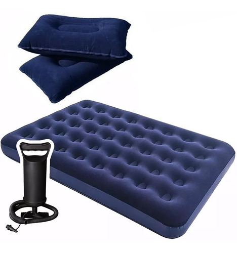 Colchon Inflable 2 Plazas + Inflador + 2 Almohadas 