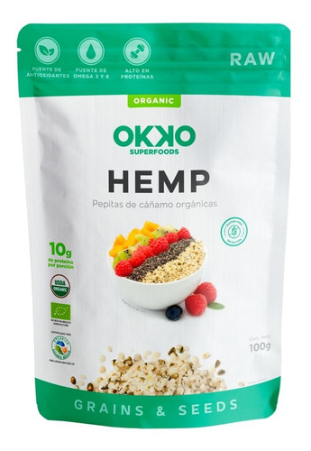 Semillas Hemp Organico Okko Cáñamo Ensaladas Nutricion 100g