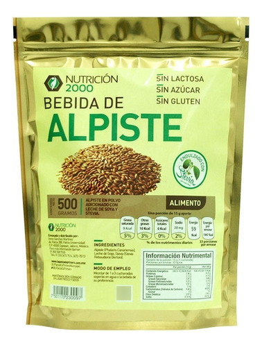 Bebida De Alpiste En Polvo Con Stevia 500g Nutricion 2000