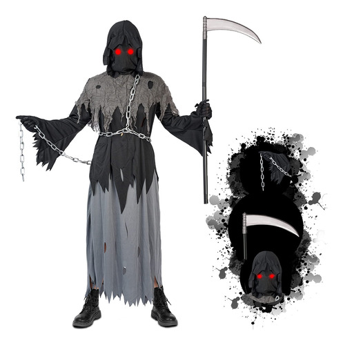 Grim Reaper - Disfraz De Halloween Con Ojos Rojos Brillantes