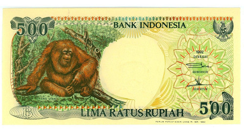 Billete De Indonesia Orangutan 500 Rupias Lima Ratus Aa#319