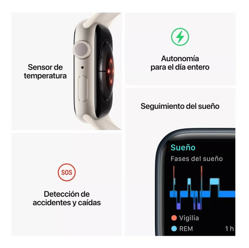 Apple Watch Series 8 Gps - Caja Aluminio 41mm Blanco Estelar Color De La Malla Deportiva