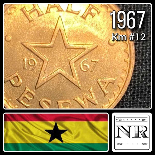 Imagen 1 de 4 de Ghana - 1/2 Pesewa - Año 1967 - Km #12 - Tambor + Estrella :