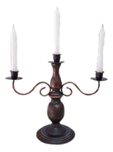 Candelabro Hierro Soporte 3 Brazo Vela Navidad Palo Bronce