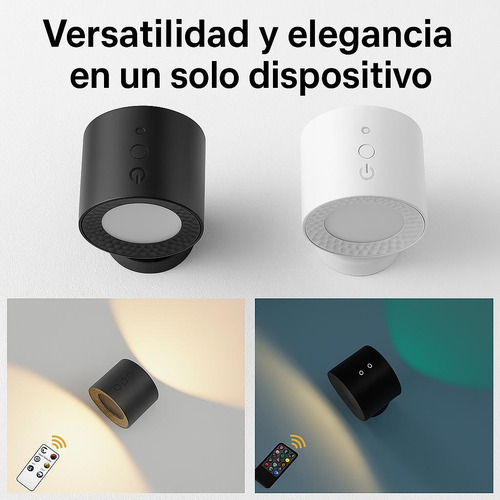 Luz Led Pared Nocturna 360 Doble Cabeza Recargable Rgb Contr Blanco