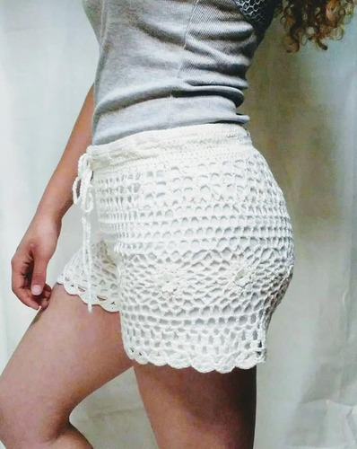 Shorts De Crochet Crema Nuevos $ 490 