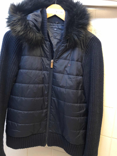 Campera De Dama Tommy. Talle S. Azul C Piel En Capucha