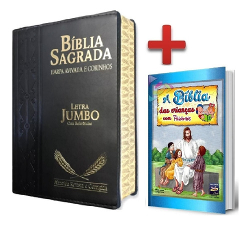 Biblia Jumbo Letra Extra Gigante Com Harpa + Bíblia Infantil