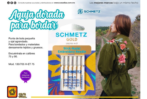 Aguja Schmetz Dorada Bordar P/ Bordadora Doméstica