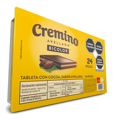 Cremino Avellana Bicolor Chocolate Sabor Avellana 24pz 432g