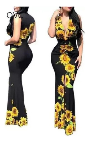 Mujer Vestido Mujer Profundo V-cuello Inmersión Girasol Esta