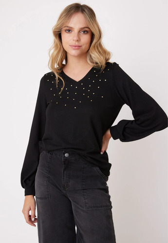 Polera Mujer Give V Jersey Tachas
