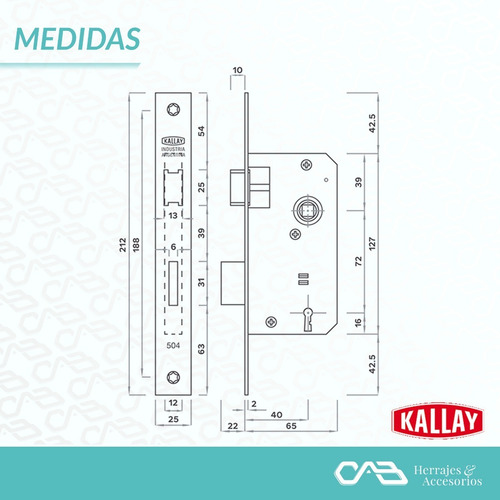 Imagen 3 de 5 de Kallay 504 Cerradura Común Puerta Interior