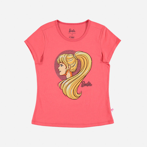 Camiseta De Barbie  Manga Corta Rosada Para Niña