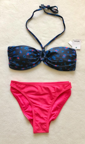 Lefties Bikini Estilo Halter Animal Print Azul Y Rosa