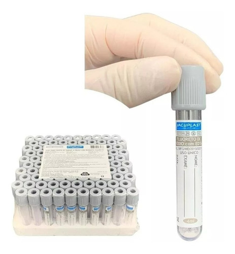 Tubo De Coleta Vácuo 2ml Fluoreto De Sódio Cinza C/100