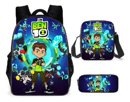 Mochila Ben 10 Junior Hacker De Poliéster De Tres Piezas