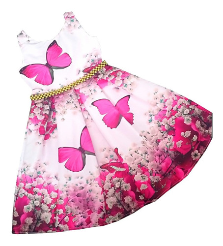 Vestido De Cumpleaños Para Niña Flores Mariposas - Jp | Cuotas sin interés