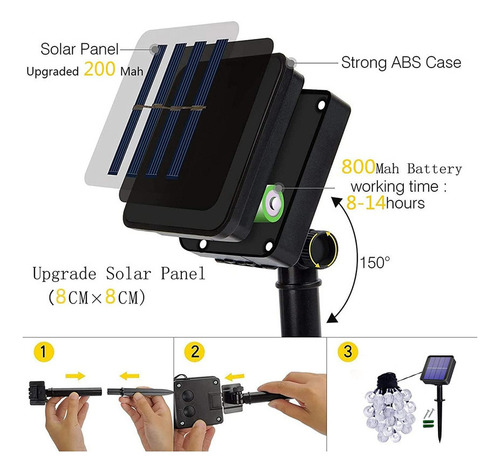 Cordão Varal 100 Leds Cristal Bolinha 12m Luz Solar