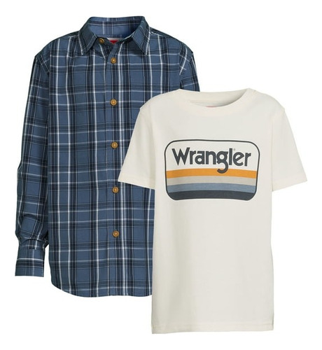 Set Camisa Cuadros + Franela Para Niños Wrangler